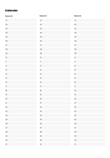 Ongedateerde planner Kalender